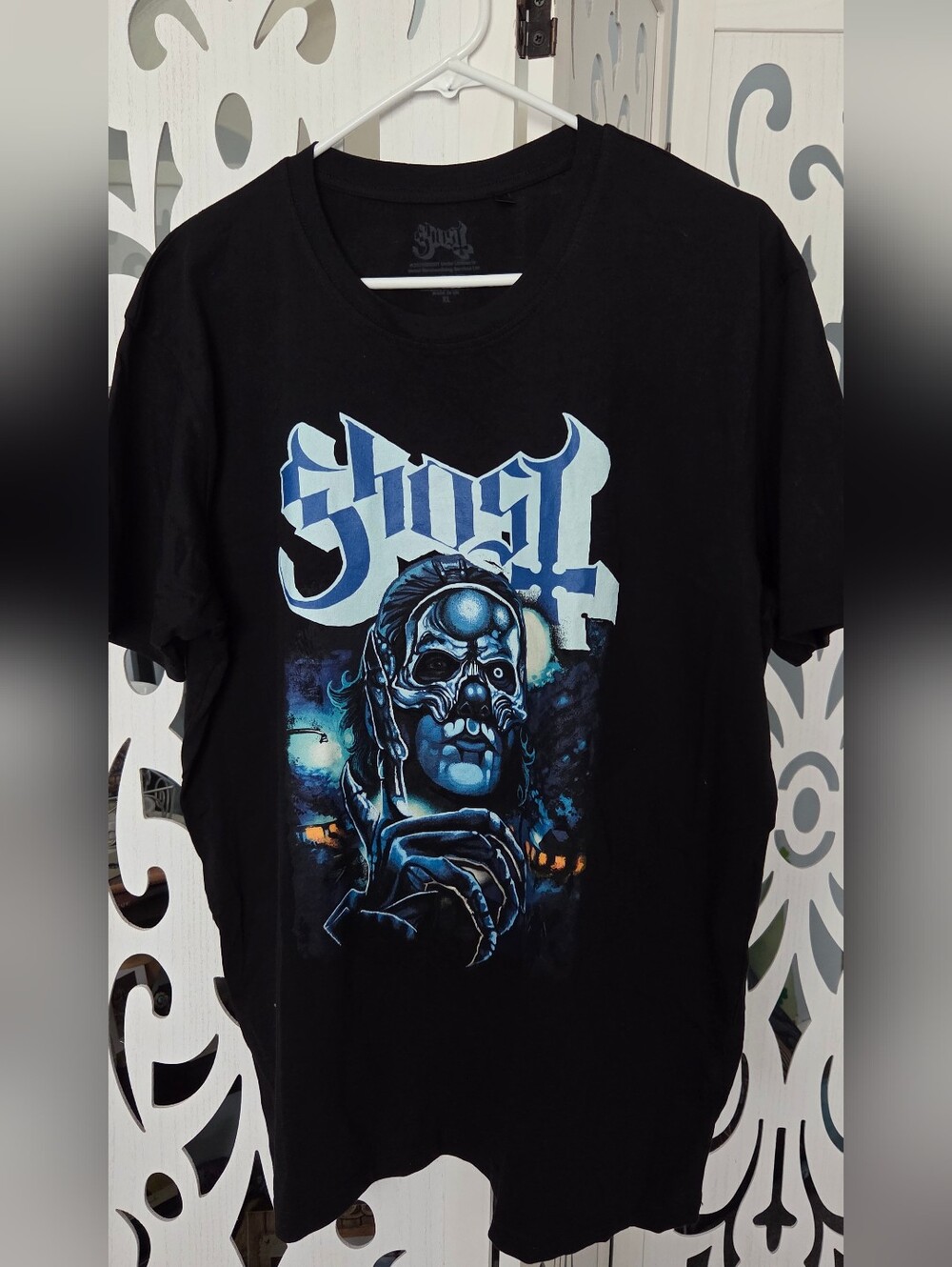 Ghost Band Shirt XL NWOT Papa Emeritus IV Blue Graphic Doom Heavy Metal T Black